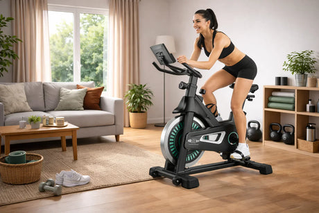 Exercise bike used for simple home workouts in a modern UK home