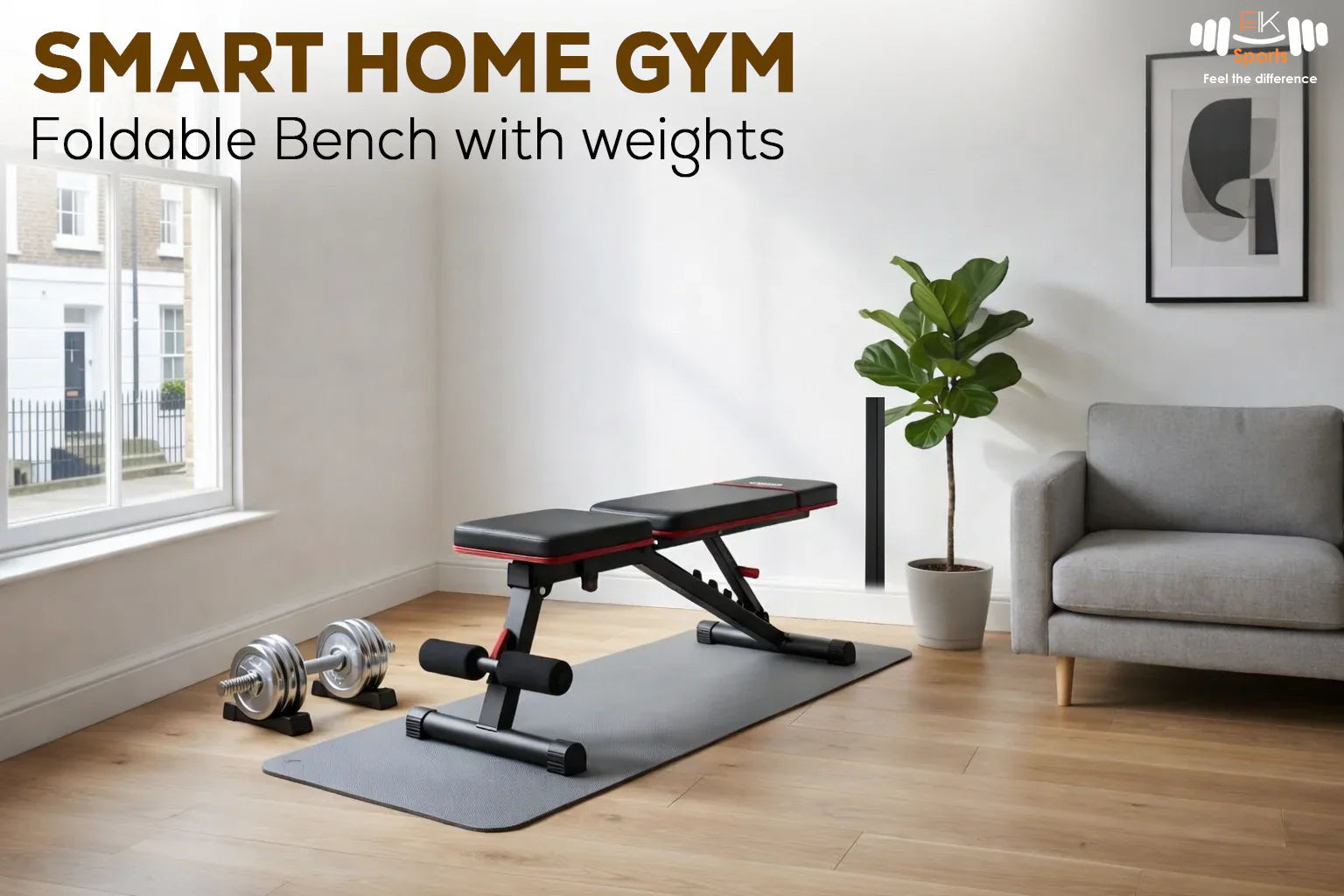 Foldable bench with weights for UK home gyms