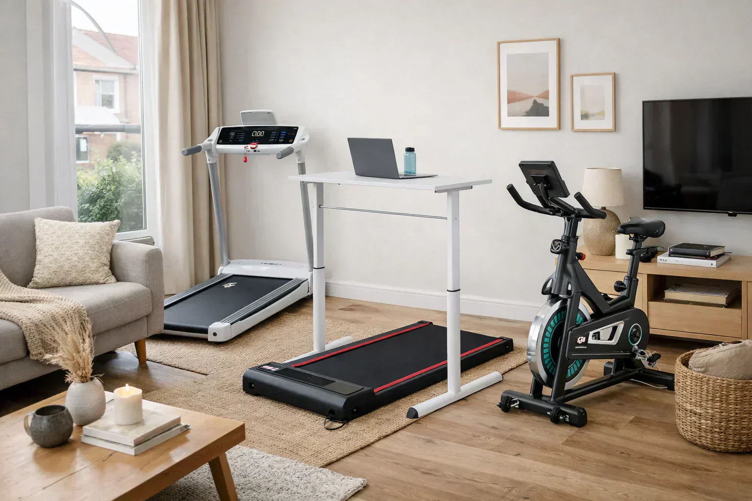 UK home fitness setup with treadmill, walking pad and exercise bike replacing traditional gyms in 2026