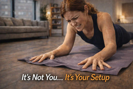 Woman slipping on yoga mat UK home workout frustration