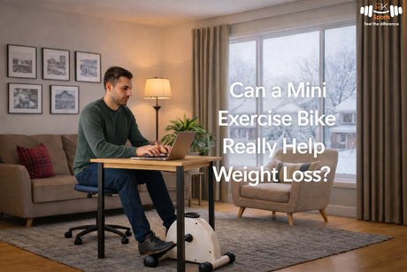 portable mini exercise bike used for weight loss in a UK home living room