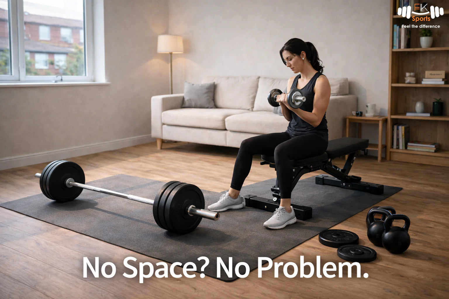 Small UK apartment home gym setup with compact fitness equipment