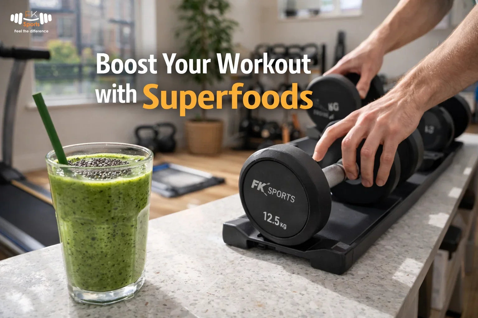 UK home workout with smoothie and chia seeds for post-workout nutrition