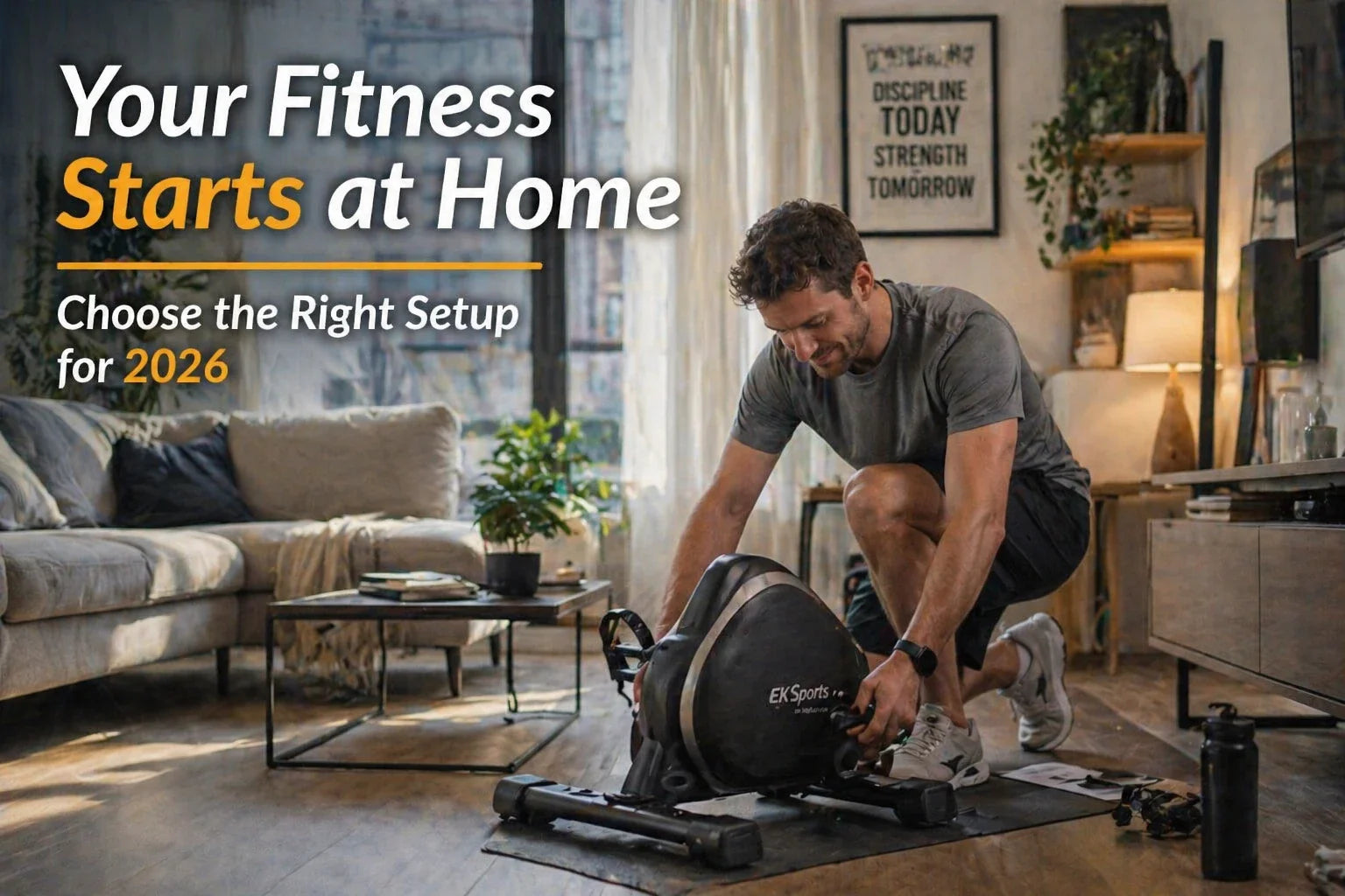 UK home fitness equipment setup in modern living room with walking pad and exercise bike 2026 guide