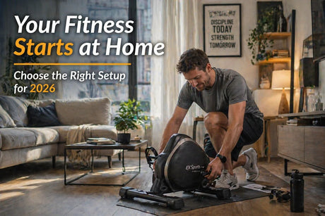 UK home fitness equipment setup in modern living room with walking pad and exercise bike 2026 guide
