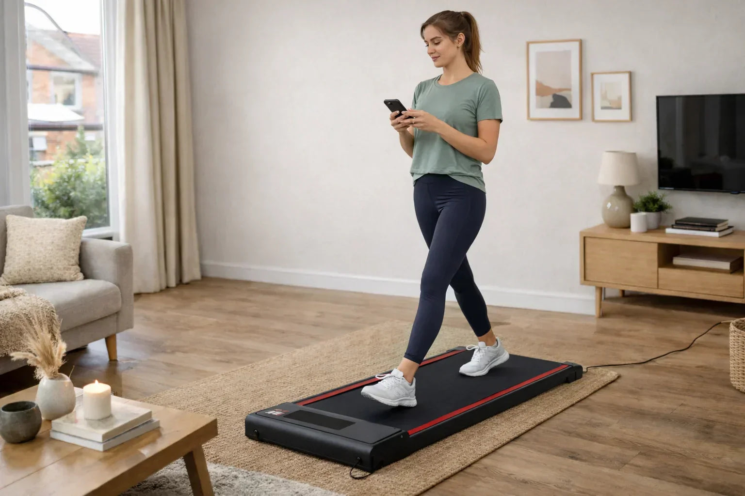 UK home fitness trends 2026 showing walking pad workout at home