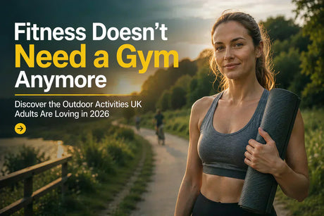 British woman enjoying outdoor fitness and yoga in a UK park during sunrise