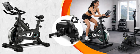 Home exercise bike with compact design for indoor cycling workouts