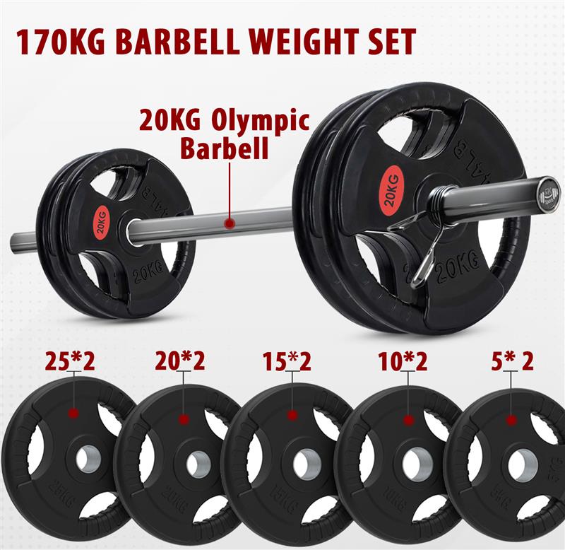 Weight Plates 2" Hole Olympic Barbell Cast Iron Weights Set Disc Dumbbell 170 KG