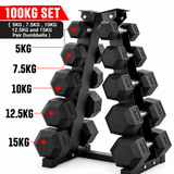 Hex Dumbbell Set with 5 Tier Rack | 2.5kg–20kg Weight Options