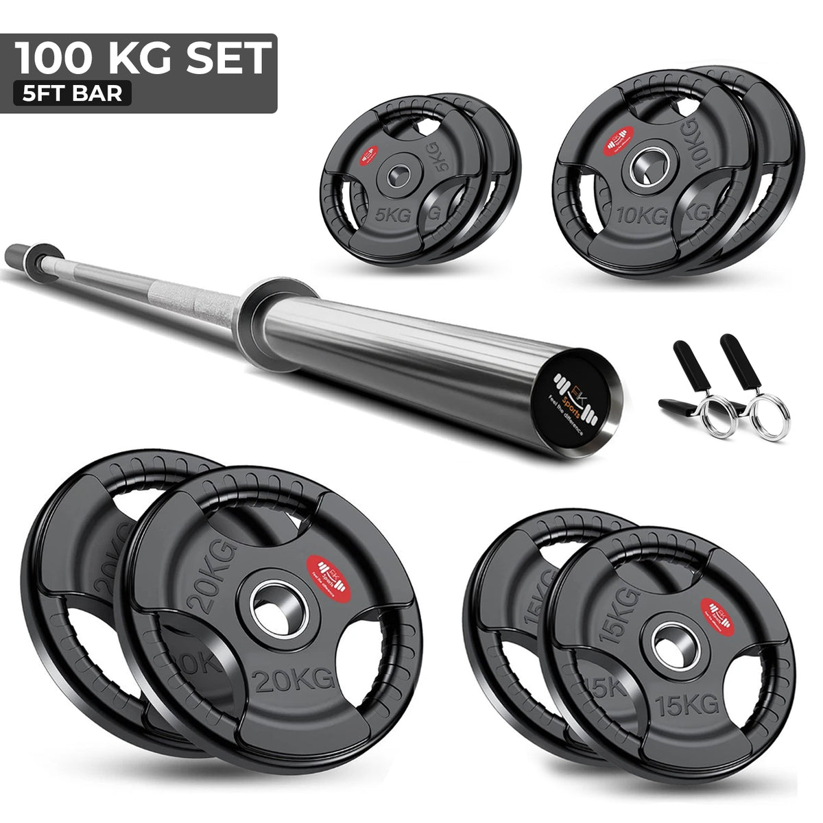 Tri-Grip Olympic Weight Plate & Barbell Set – 65kg–150kg