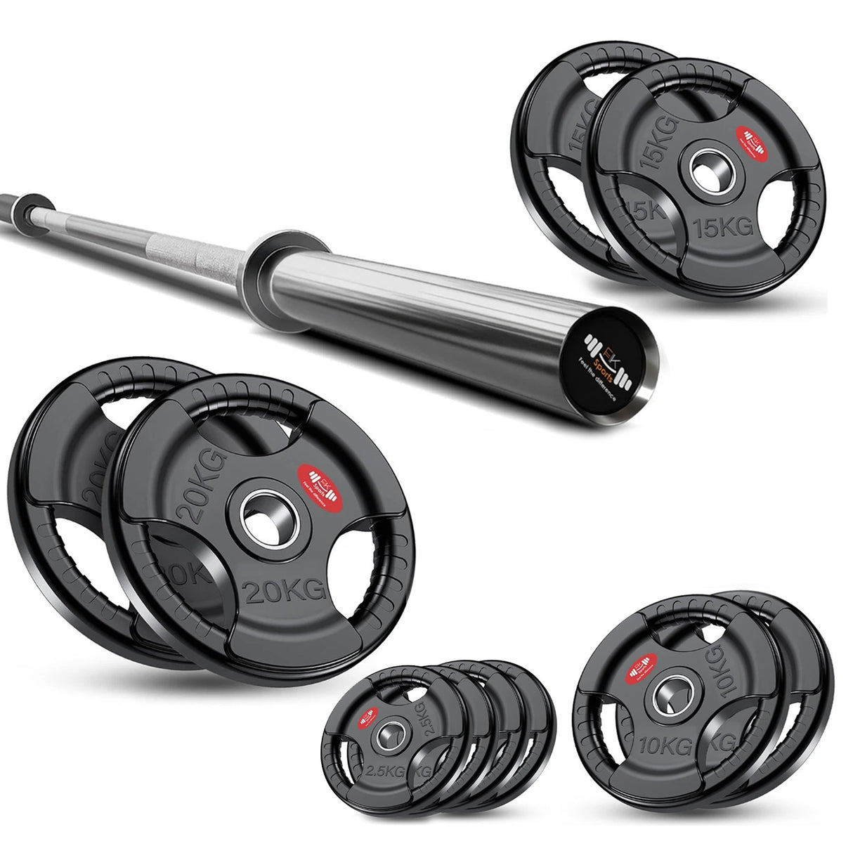 Tri-Grip Olympic Weight Plate Set with Barbell Bar