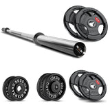 Tri-Grip Weight Plate With Barbell Set | Rubber & Powder Coated