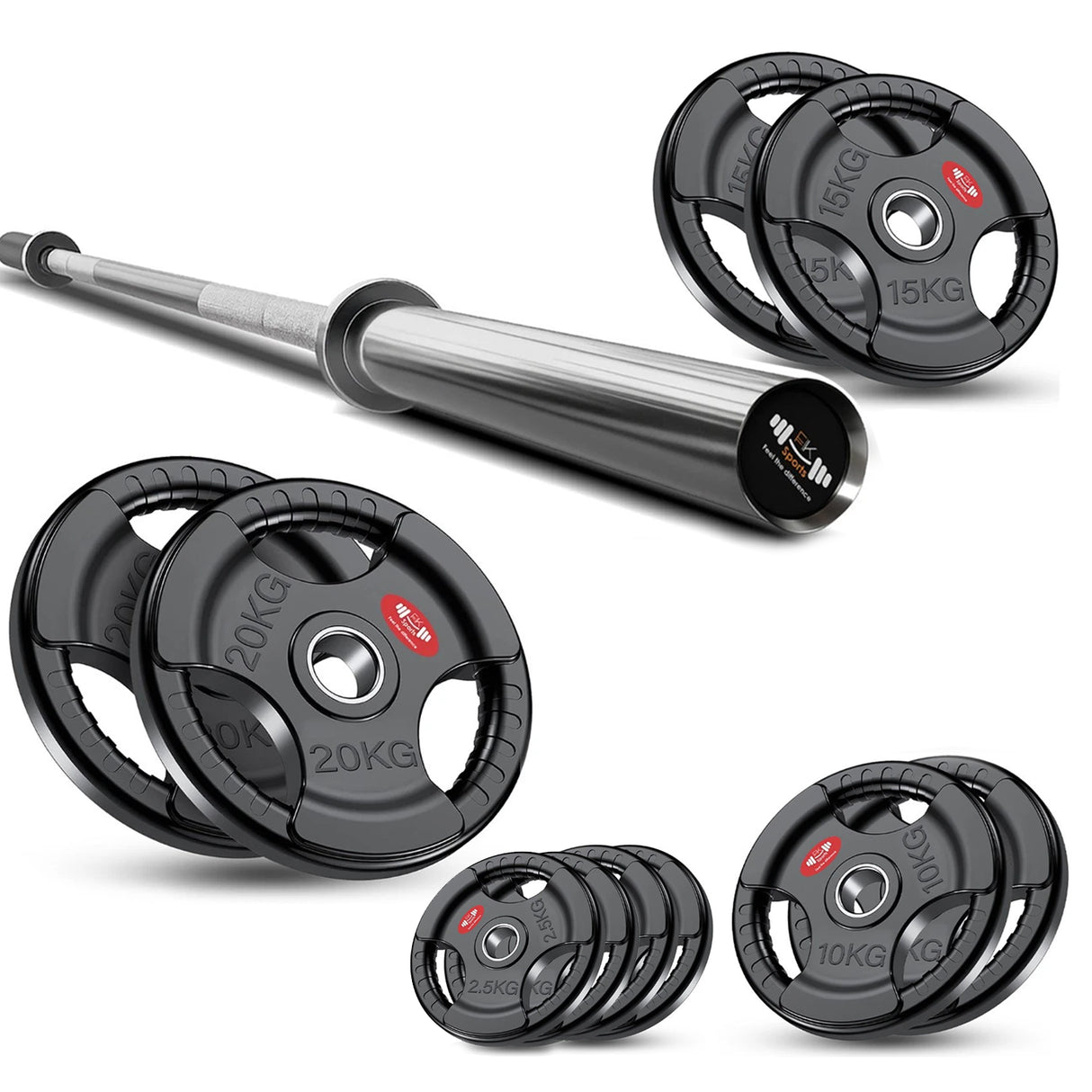 Tri-Grip Olympic Weight Plate Set with Barbell Bar