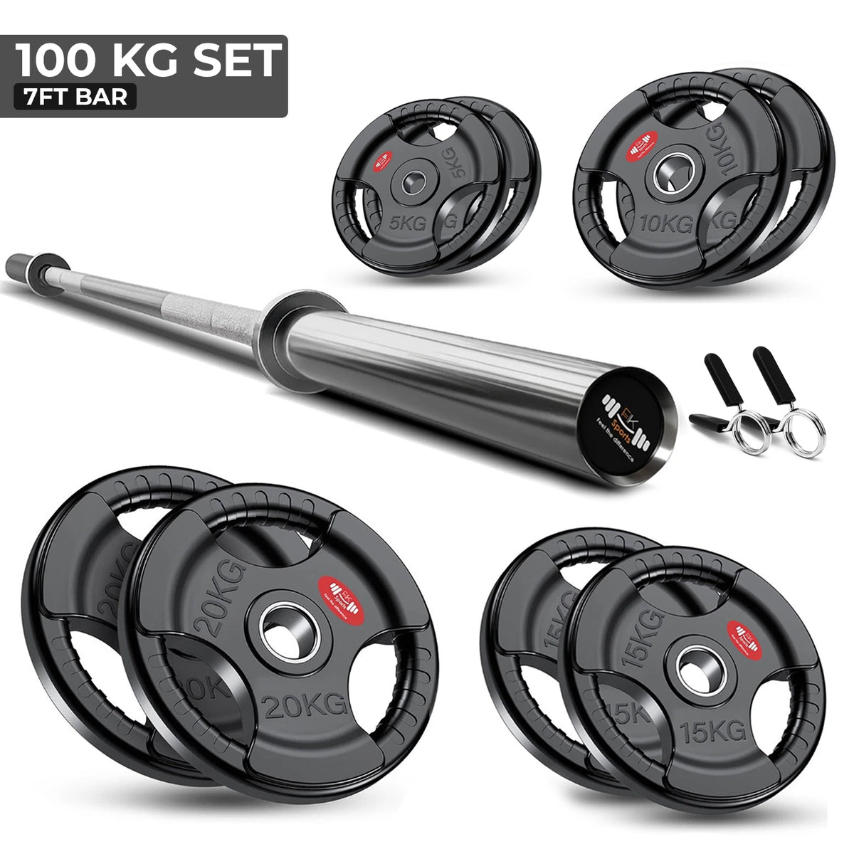Tri-Grip Olympic Weight Plate & Barbell Set – 65kg–150kg