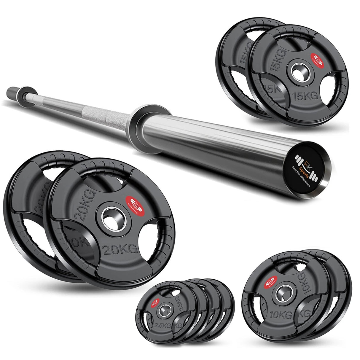 Tri-Grip Olympic Weight Plate Set with Barbell Bar