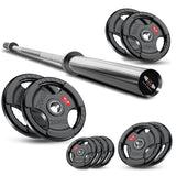 Tri-Grip Olympic Weight Plate Set with Barbell Bar