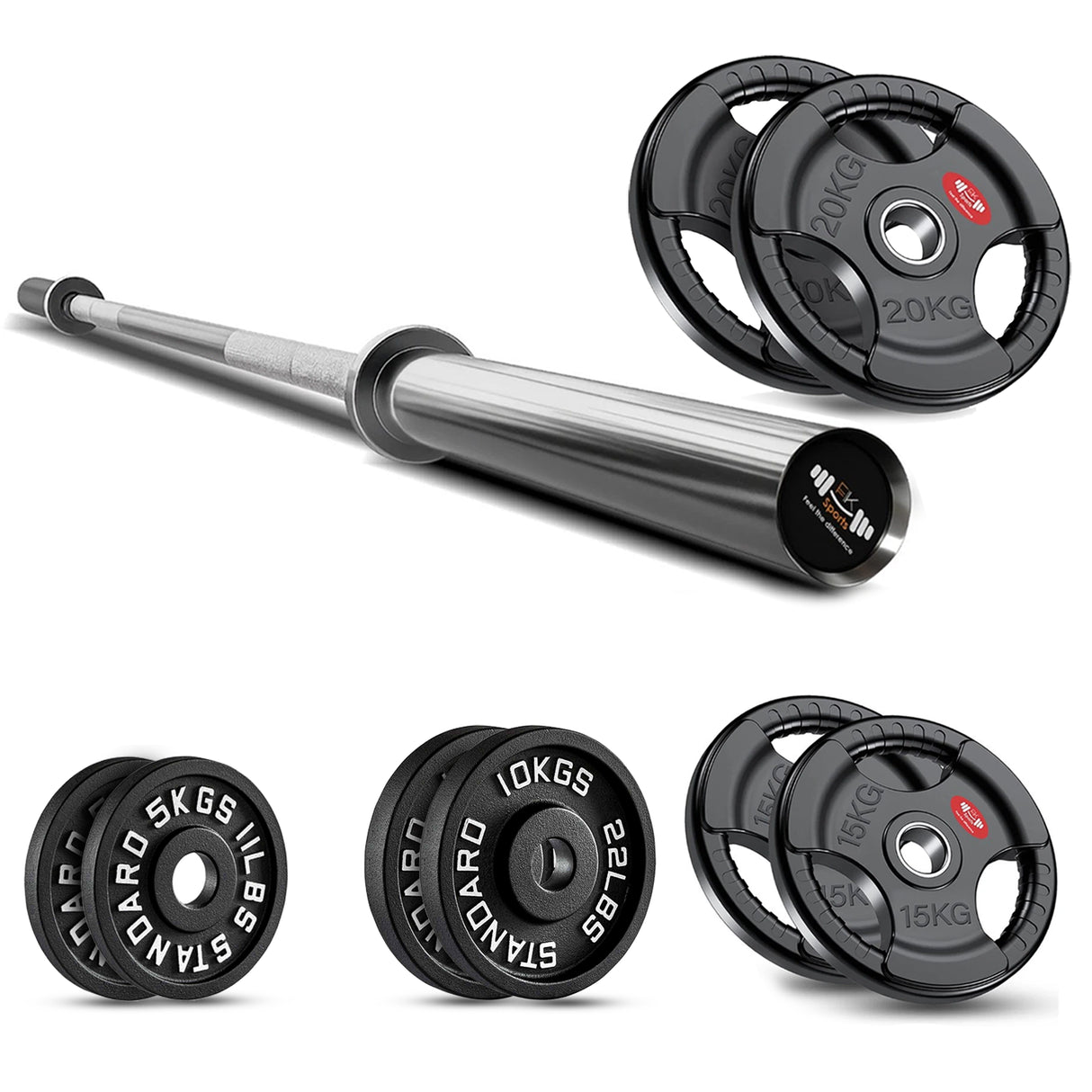 Tri-Grip Weight Plate With Barbell Set | Rubber & Powder Coated