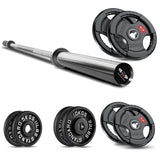Tri-Grip Weight Plate With Barbell Set | Rubber & Powder Coated