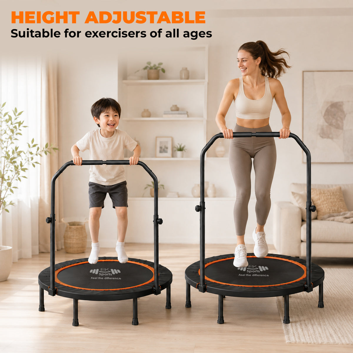 Foldable Mini Trampoline Rebounder 40” & 48” with U Bar Handle | FK Sports UK