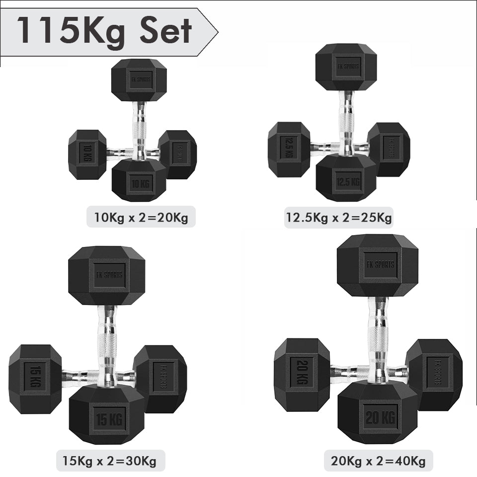 Hex Dumbbell Set – Pair of Dumbbells (2.5kg to 20kg) for Home Gym Workouts