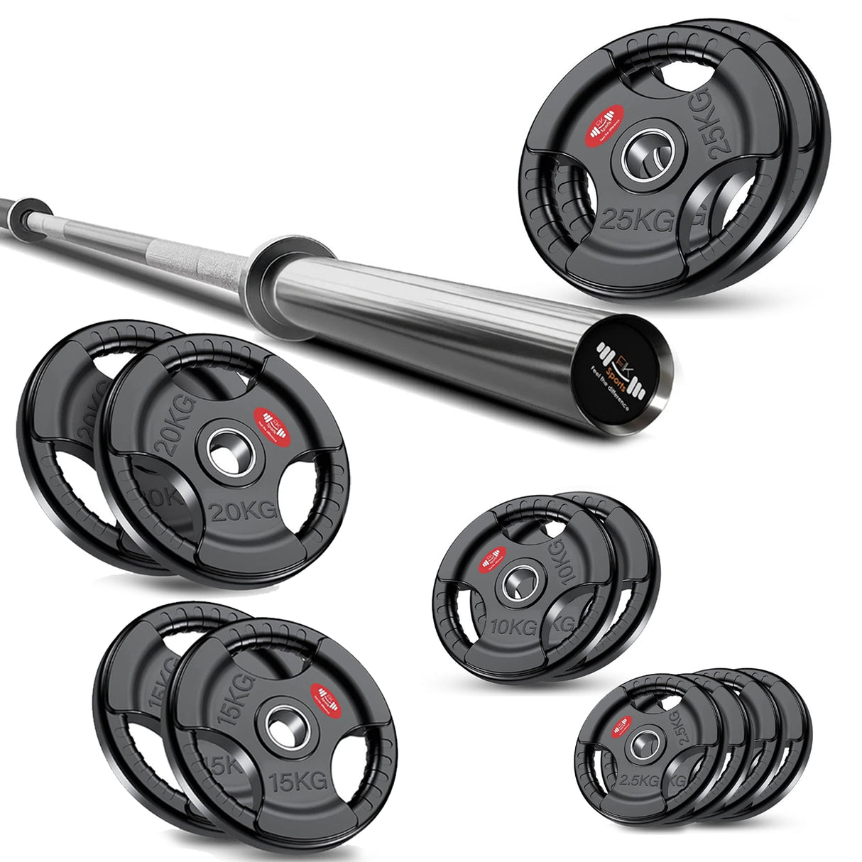 Tri-Grip Olympic Weight Plate Set with Barbell Bar