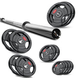 Tri-Grip Olympic Weight Plate Set with Barbell Bar