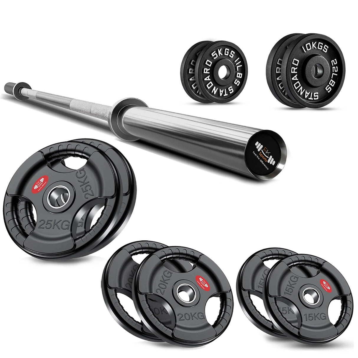 Tri-Grip Weight Plate With Barbell Set | Rubber & Powder Coated