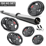 Tri-Grip Olympic Weight Plate & Barbell Set – 65kg–150kg
