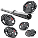 Tri-Grip Olympic Weight Plate Set with Barbell Bar
