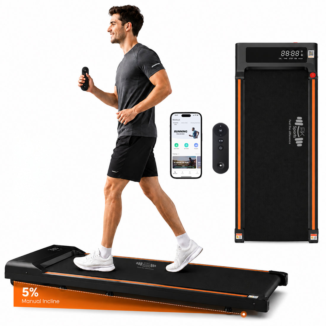 FK Sports Walking Pad Foldable Under-Desk Treadmill – Quiet 2.5HP Motor, Up to 6 km/h, Home & Office Use