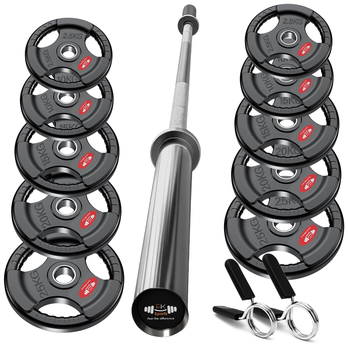 Tri-Grip Olympic Weight Plate Set with Barbell Bar