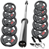 Tri-Grip Olympic Weight Plate Set with Barbell Bar