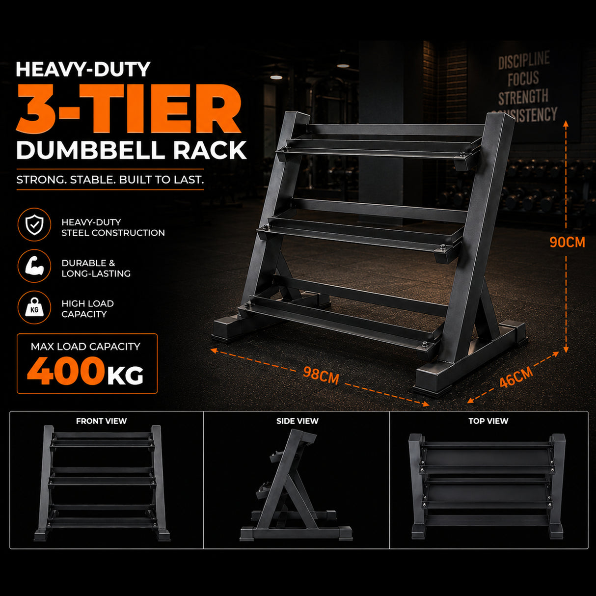 Heavy-Duty 3 Tier Dumbbell Rack Storage Stand | FK Sports