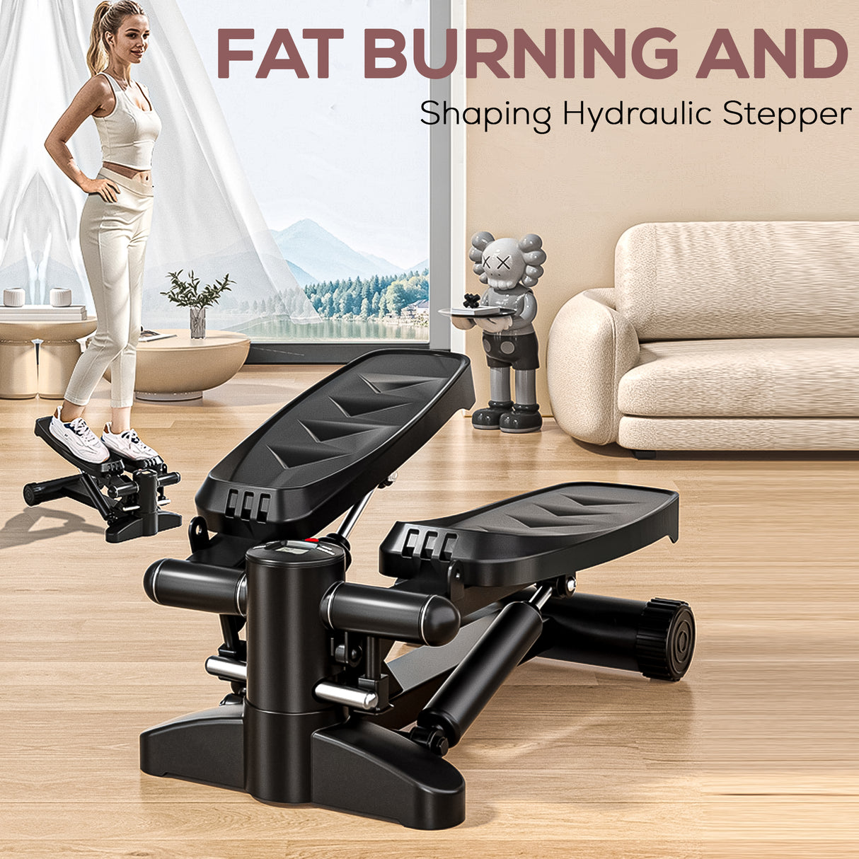 Compact Mini Stepper Exercise Machine – Home Cardio Workout with LCD Display & Resistance Bands