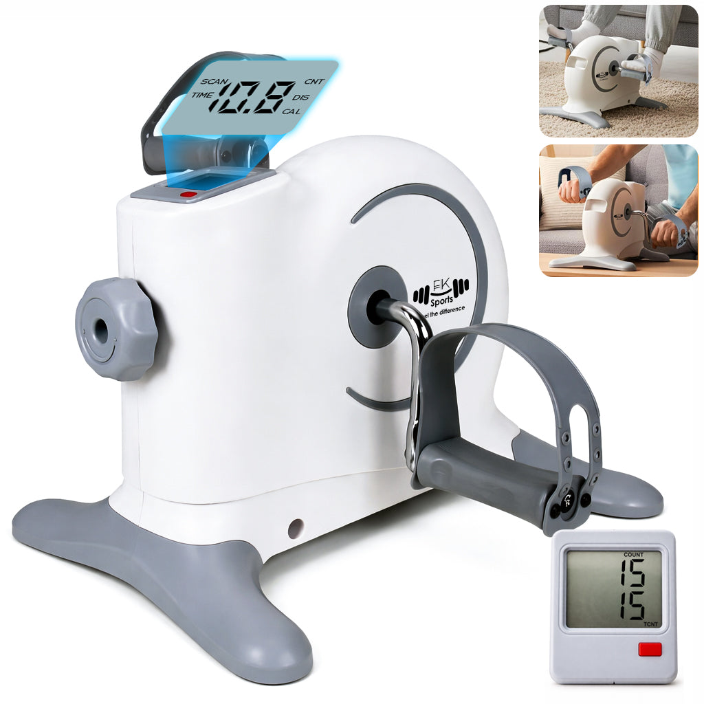 FK Sports Mini Exercise Bike Pedal Exerciser with LCD Display | Under Desk Bike for Arm & Leg Exercise (White)
