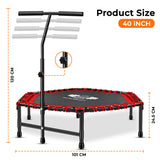 Hexagonal Fitness Trampoline Rebounder with Adjustable Handle – 40/48 Inch | FK Sports