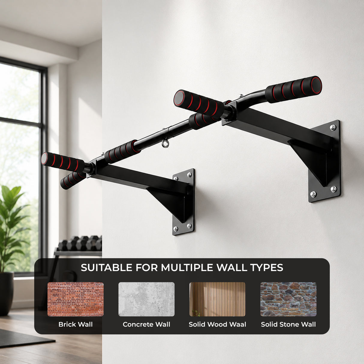 Wall Mounted Pull Chin Up Bar Heavy Duty Dip Station Gym Home Exercise Fitness