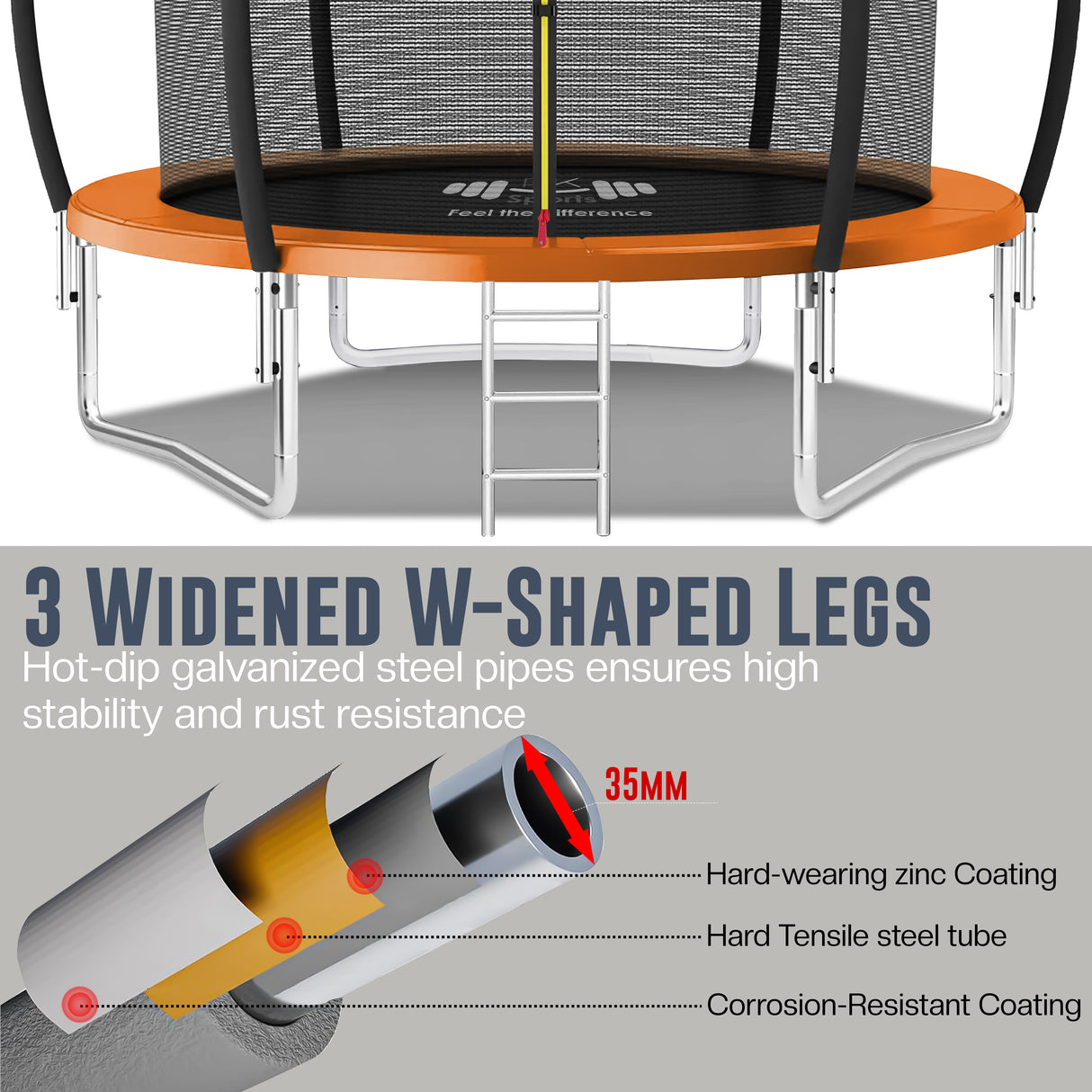 Outdoor Trampoline 6FT/8FT/10FT/12FT - Rebounder Trampoline for Toddlers, Kids & Adults with Safety Enclosure Net, Anti-tear, UV-Proof Pad, Exercise & Fitness