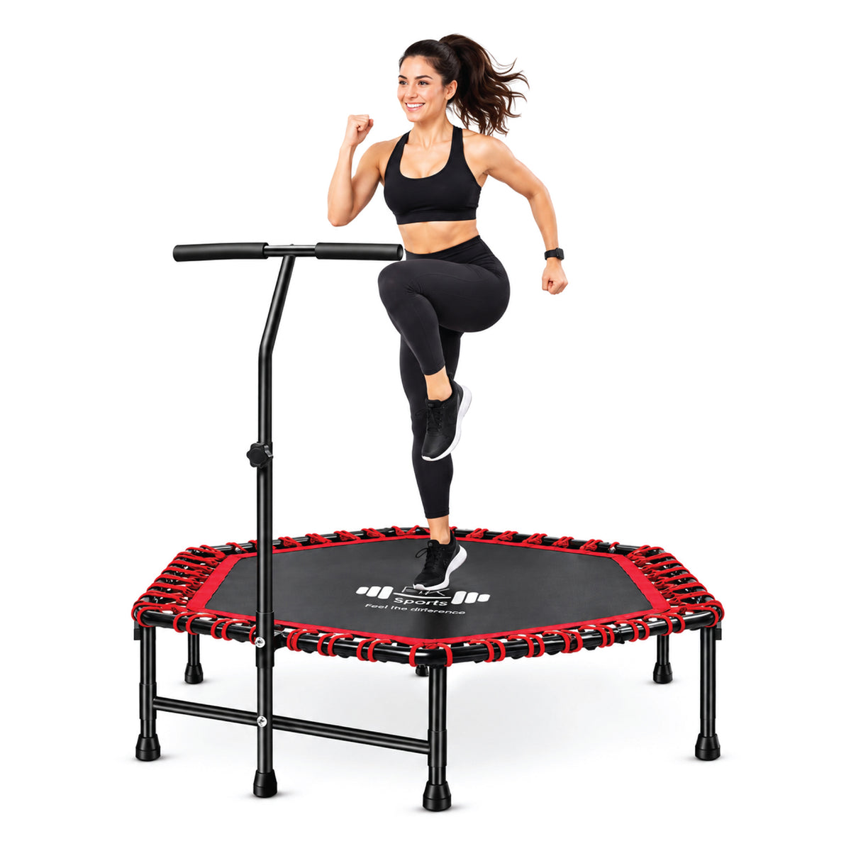 Hexagonal Fitness Trampoline Rebounder with Adjustable Handle – 40/48 Inch | FK Sports