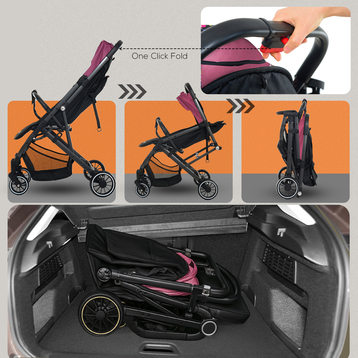 FK Sports Lightweight Foldable Baby Stroller – Compact Travel Pram with UV Canopy & Shock-Absorbing Wheels