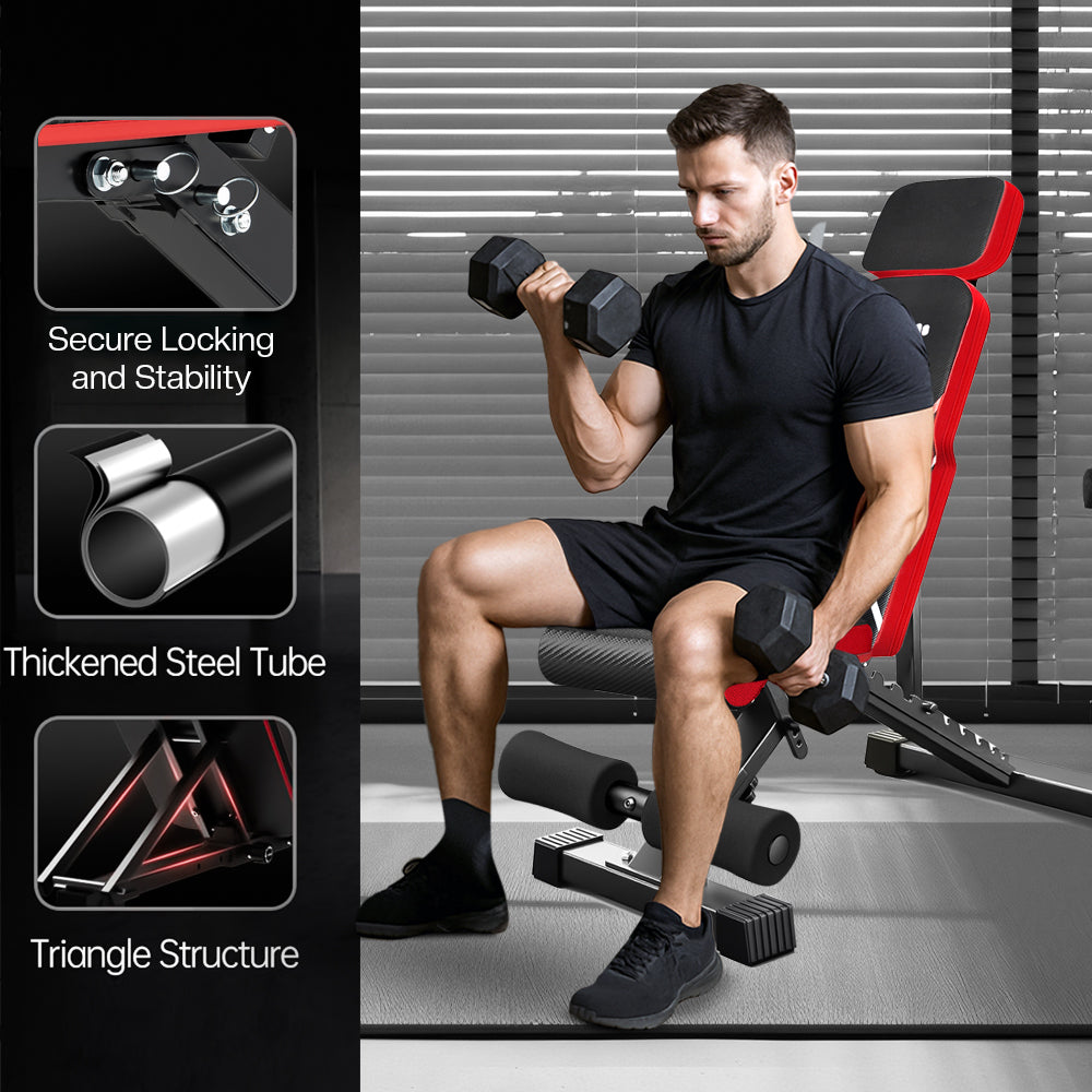 Adjustable Weight Bench – 300KG Heavy-Duty Foldable Workout Bench with 7 Incline & Decline Positions, Headrest & Resistance Bands for Full Body Training