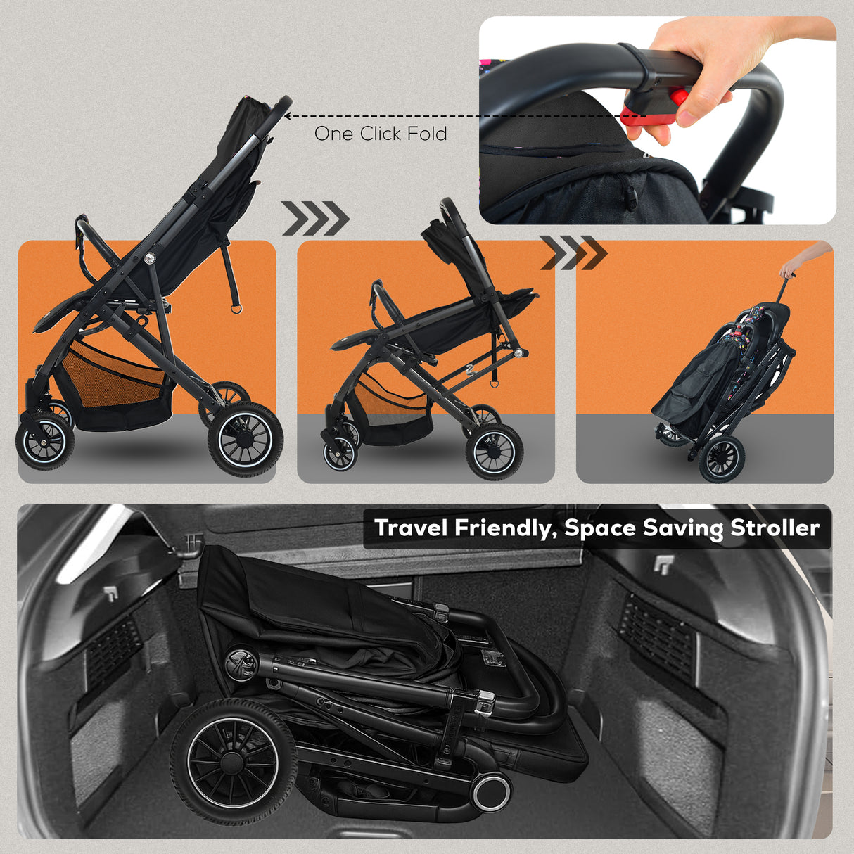 FK Sports Lightweight Foldable Baby Stroller – Compact Travel Pram with UV Canopy & Shock-Absorbing Wheels