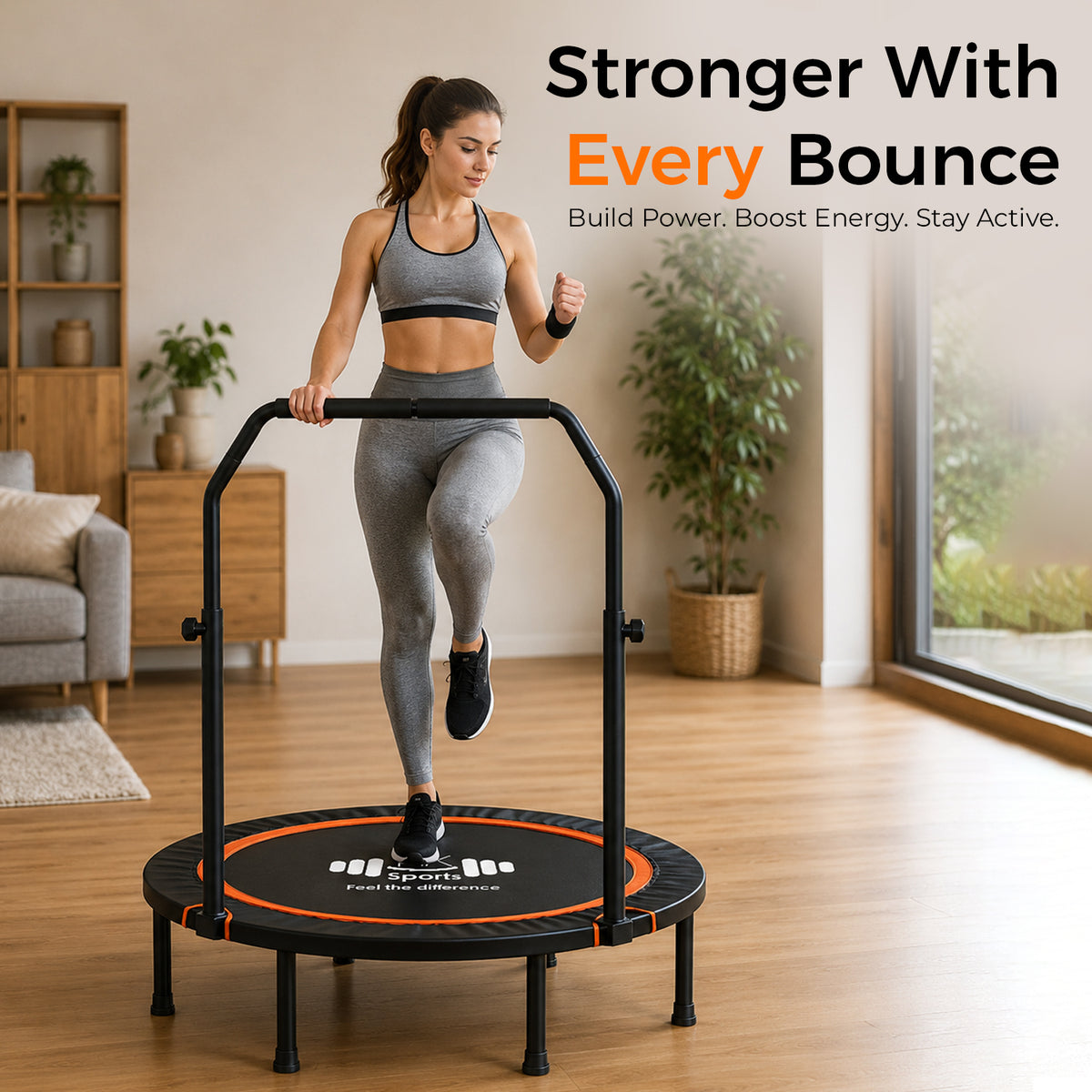 Foldable Mini Trampoline Rebounder 40” & 48” with U Bar Handle | FK Sports UK