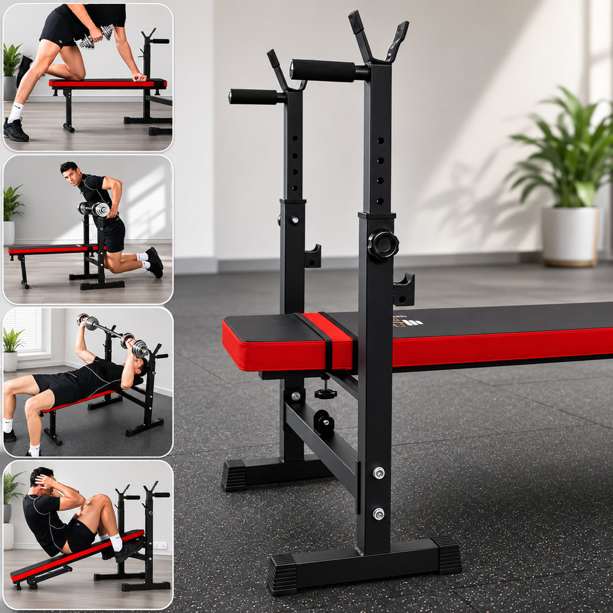 Adjustable Bench With Squat Rack & Olympic Barbell Home Gym Set
