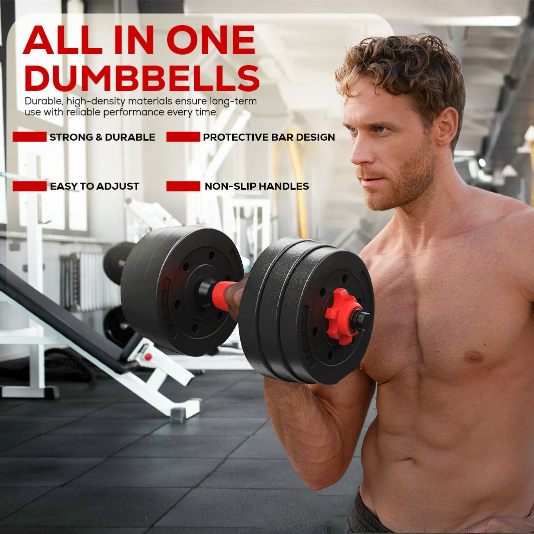 (20/30/40kg) Adjustable Dumbbells & Barbell Set – Home Gym Weights with Connecting Rod for Men & Women