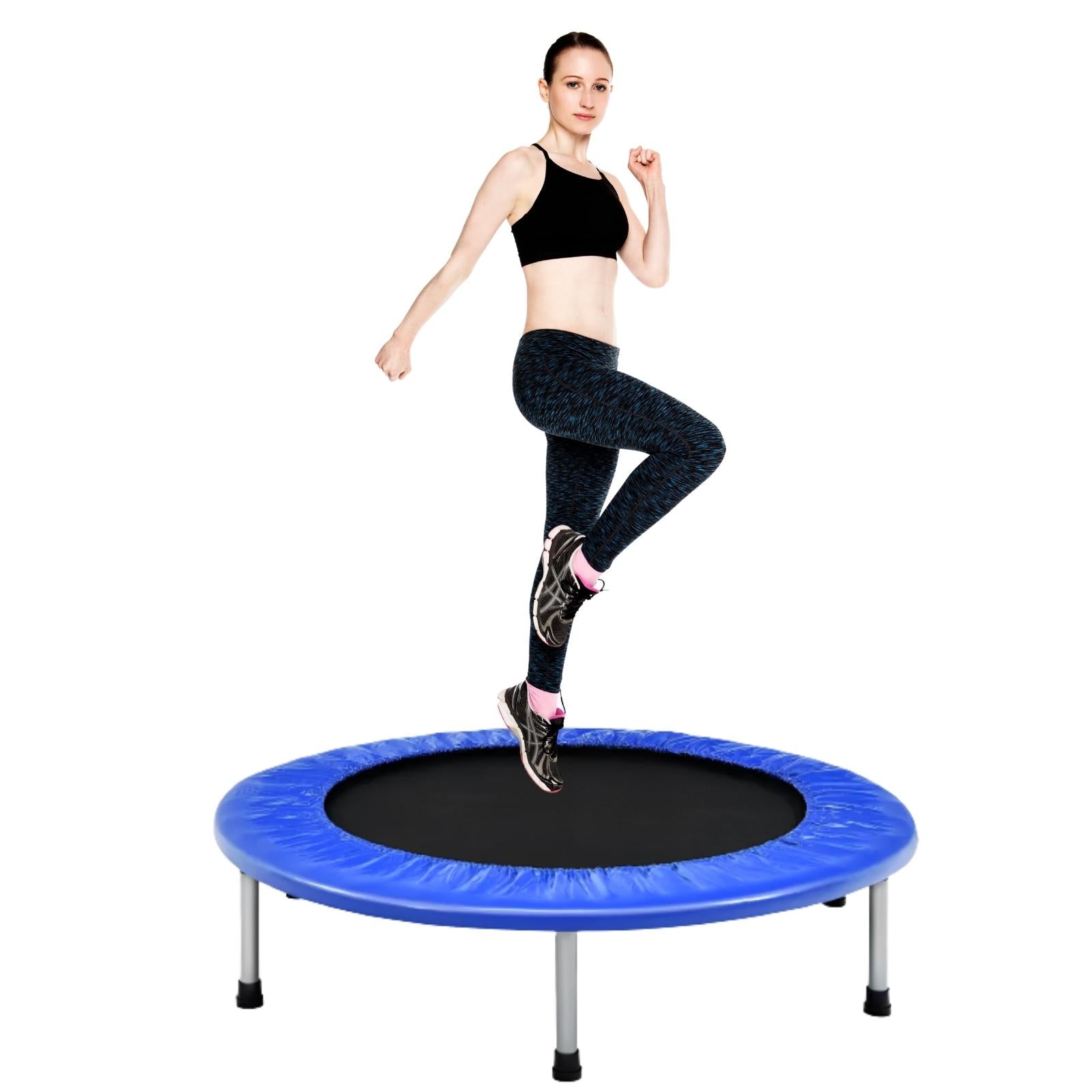 Mini trampoline pliable, trampoline rebondissant de 101,6 cm pour adultes et enfants, capacité de 204 kg avec barre réglable en U, équipement d' exercice et de remise en forme pour l'intérieur