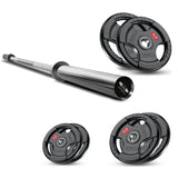 Tri-Grip Olympic Weight Plate &amp; Barbell Set. 55 - 140 KG