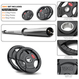 Tri-Grip Olympic Weight Plate & Olympic Barbell Set. 55 - 140 KG