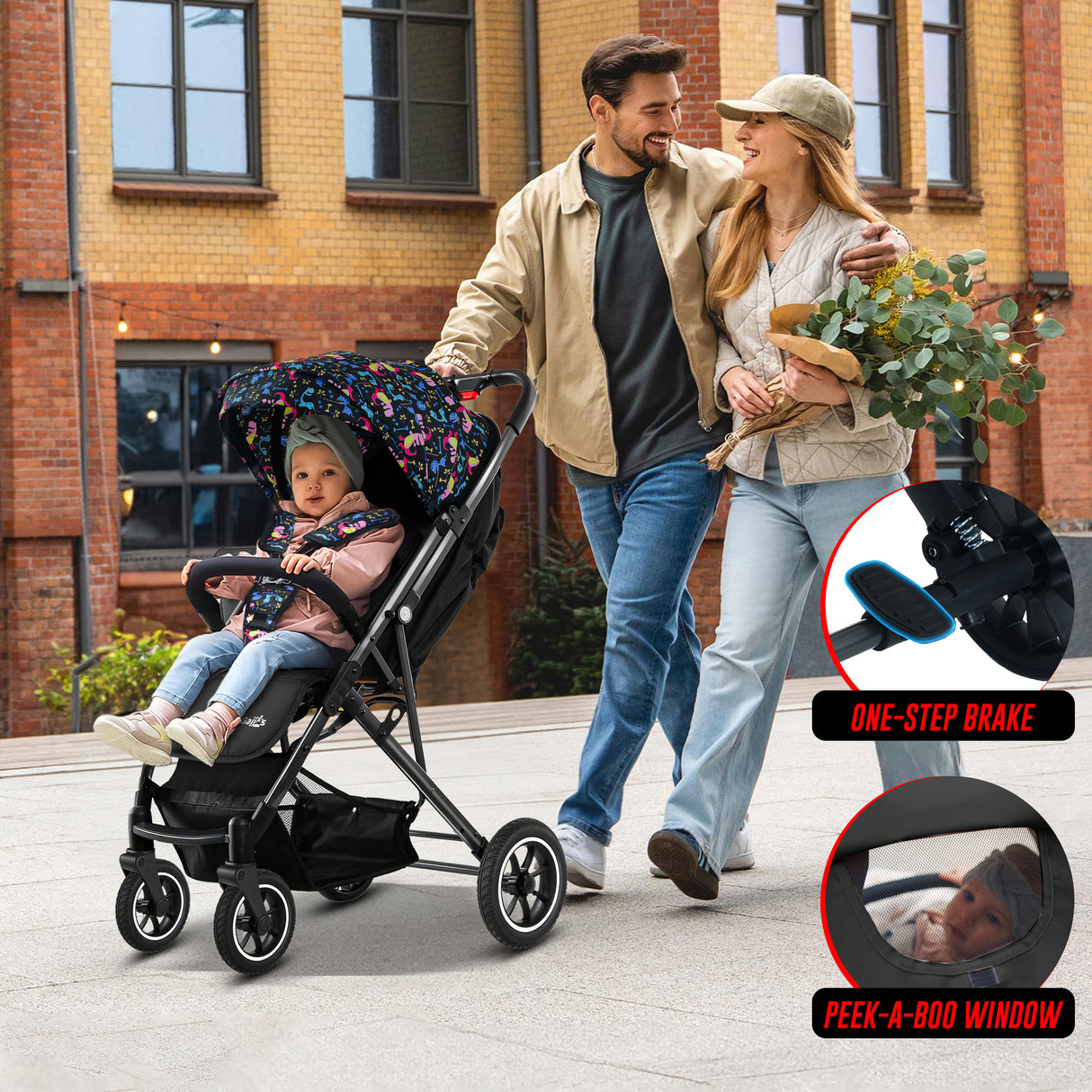 FK Sports Lightweight Foldable Baby Stroller – Compact Travel Pram with UV Canopy & Shock-Absorbing Wheels